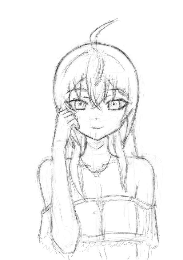 Initial pencil sketch of character illustration practice