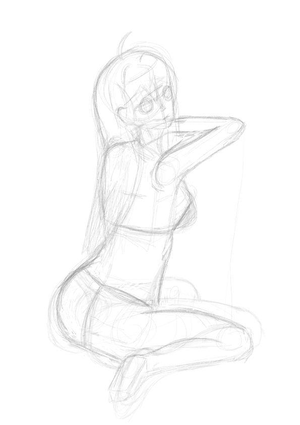 Character illustration sketch focusing on hand details