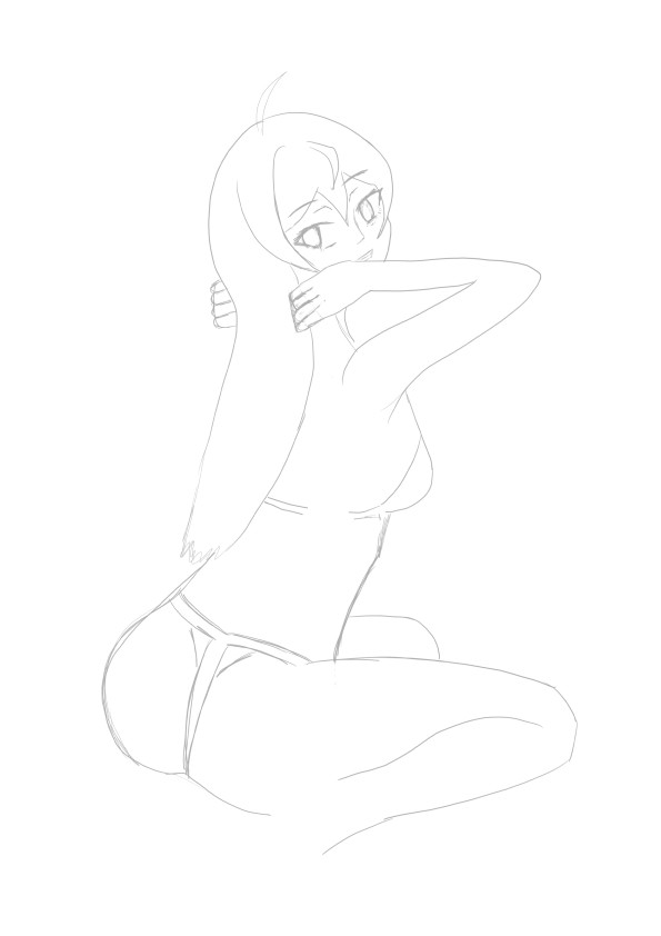 Clean line art stage of character drawing