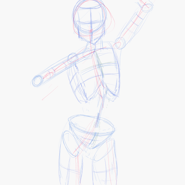 Learning anatomy: adding simple 3D forms over gesture sketch for volume and overlap