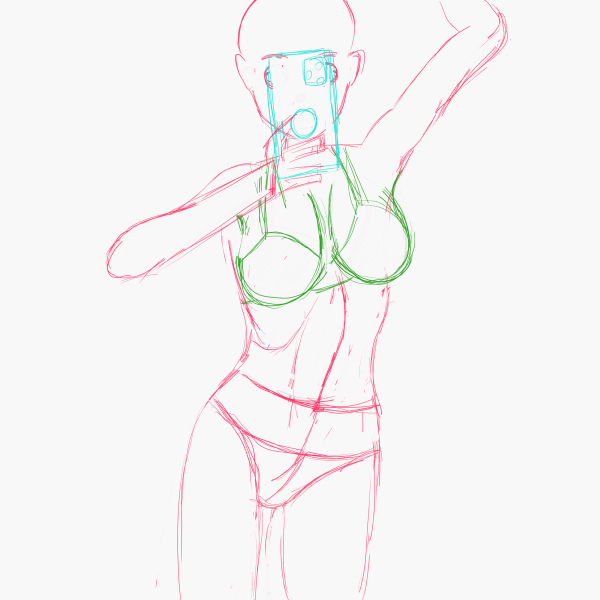 Beginner anatomy practice: rough details of muscles and skin, flipping canvas to check balance