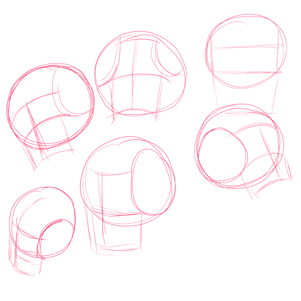 Sketsa kepala terakhir dari serangkaian latihan dengan teknik lingkaran kecil