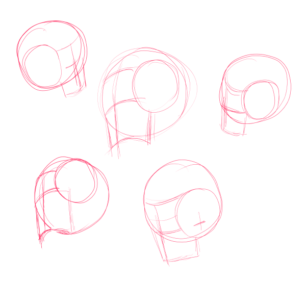 Sketsa kepala yang berhasil dibuat dengan trik lingkaran kecil