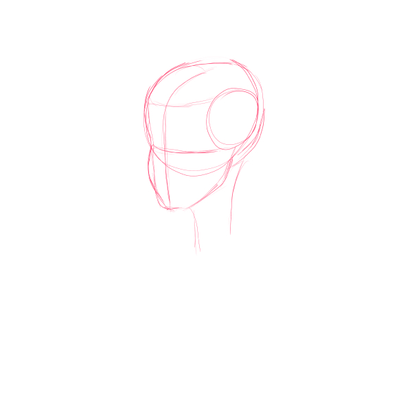Head sketch with eye placement lines during warm-up