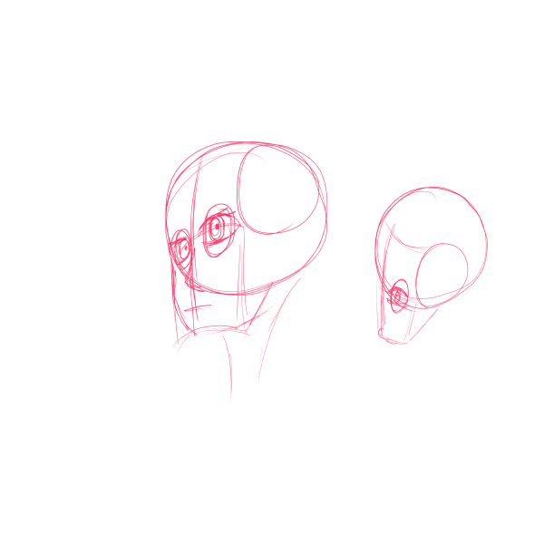 Head and eyes drawn from extreme camera angle