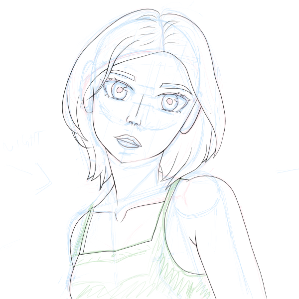 Fine line art of anime-style character