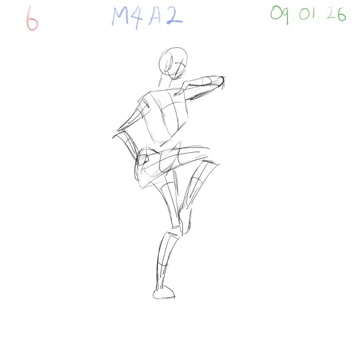 Gesture sketch practice using volume and simple shapes to block the figure 6