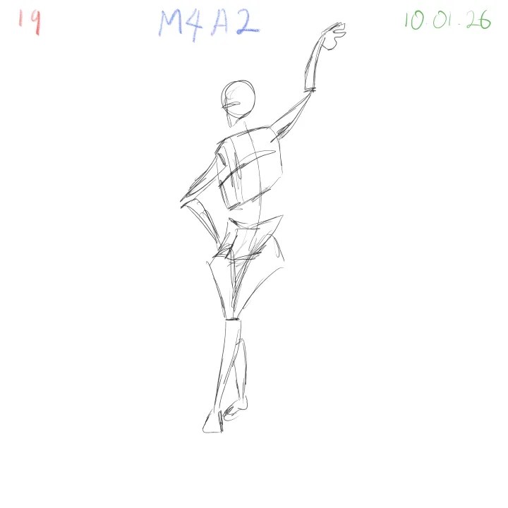 Gesture drawing practice showing improved confidence in angles 19