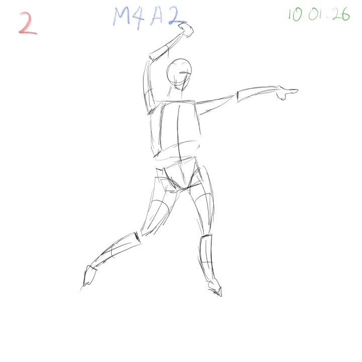 Gesture figure drawing study focusing on difficult angles, sketch 2