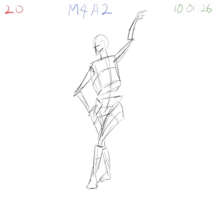 Figure gesture drawing study with complex angles and form 20