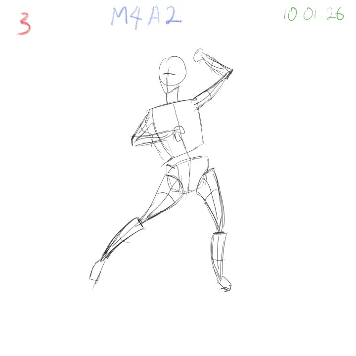 Figure gesture sketch exploring dynamic angles and body flow 3