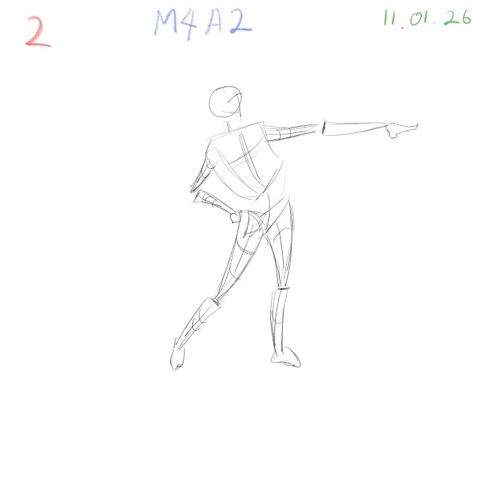 2-minute gesture drawing practice, dynamic figure study, M4A2, 2026-01-11, sheet 2