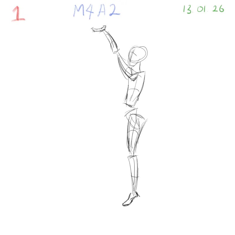 Dynamic gesture drawing practice focusing on body movement and flow, digital sketch study M4A2 day 13