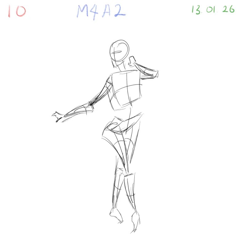 Two-minute gesture drawing focusing on body dynamics and movement, figure drawing study