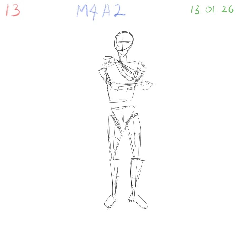 Dynamic pose gesture drawing practice, focusing on action lines and balance