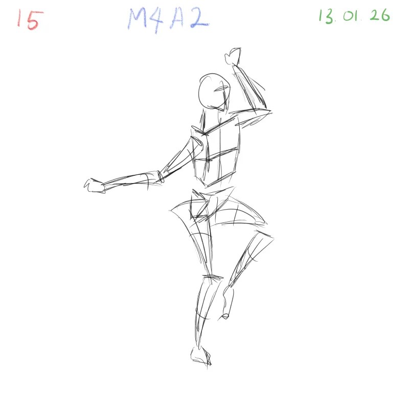 Fast gesture sketch capturing movement and expression, Clip Studio Paint practice