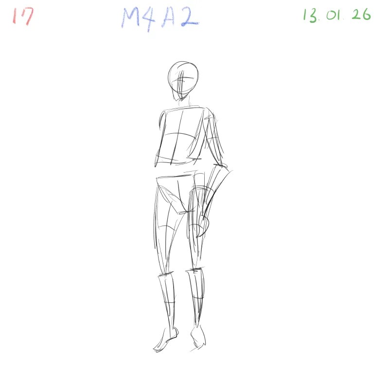 Gesture drawing practice exploring dynamic human movement, digital art journal entry