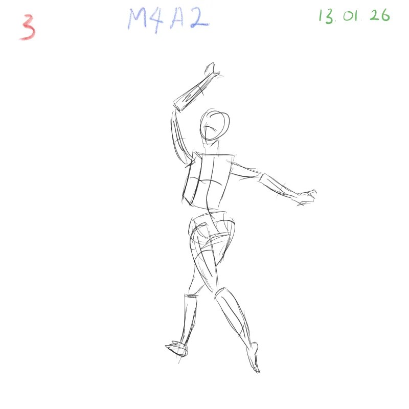 Two-minute gesture drawing exercise capturing motion and balance, figure drawing practice