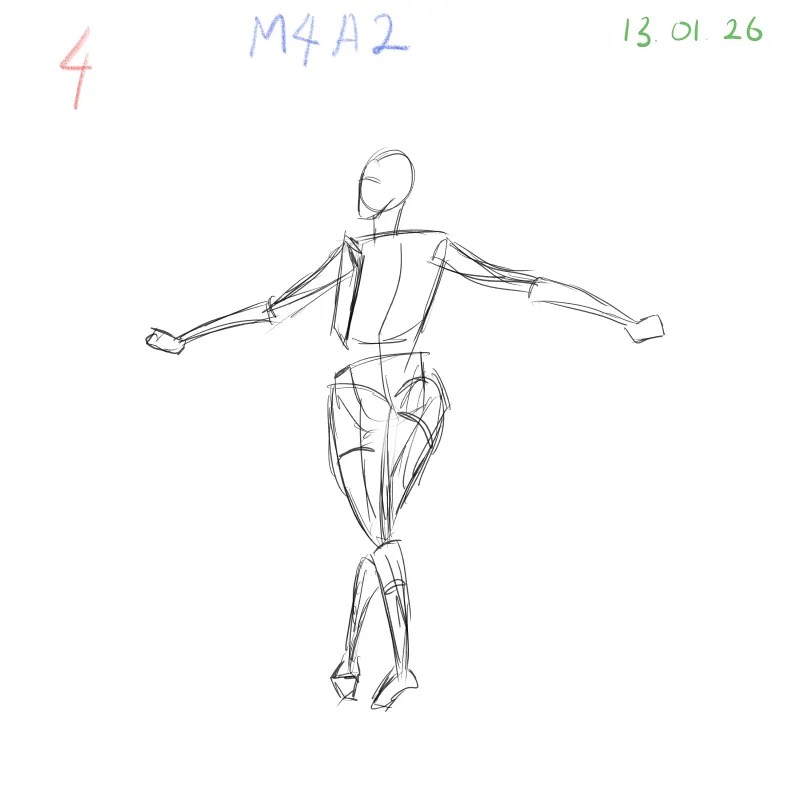 Gesture sketch practice exploring line of action and body rhythm, digital figure study