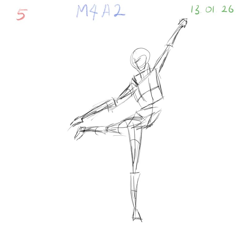 Dynamic figure gesture drawing with expressive lines, daily digital art practice