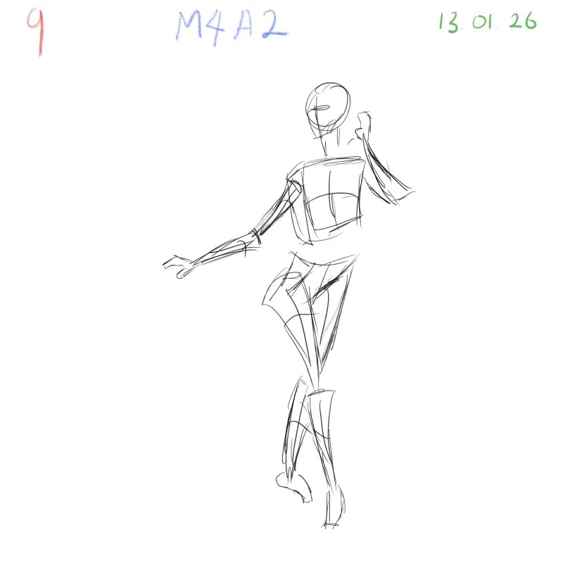 Quick figure gesture sketch emphasizing action and energy, digital drawing practice