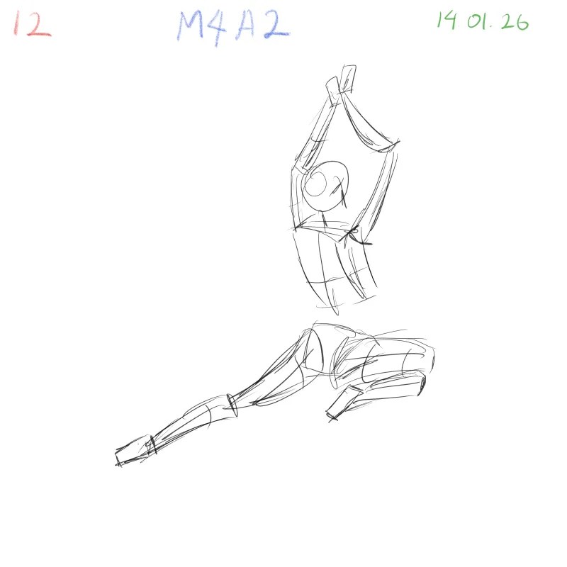 Quick digital gesture drawings focusing on dynamic action and foreshortened body parts