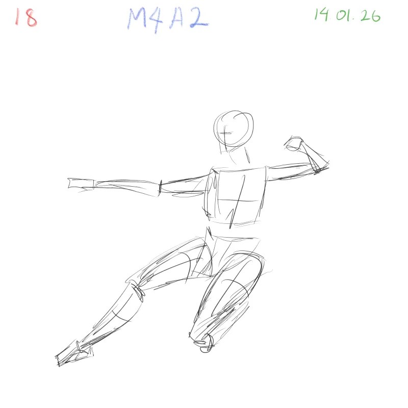 Gesture drawing practice exploring body depth and space using simple 3D forms