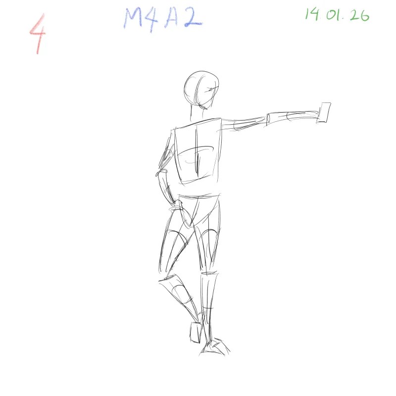 Gesture drawing drill with expressive poses and 3D limb construction for better angles