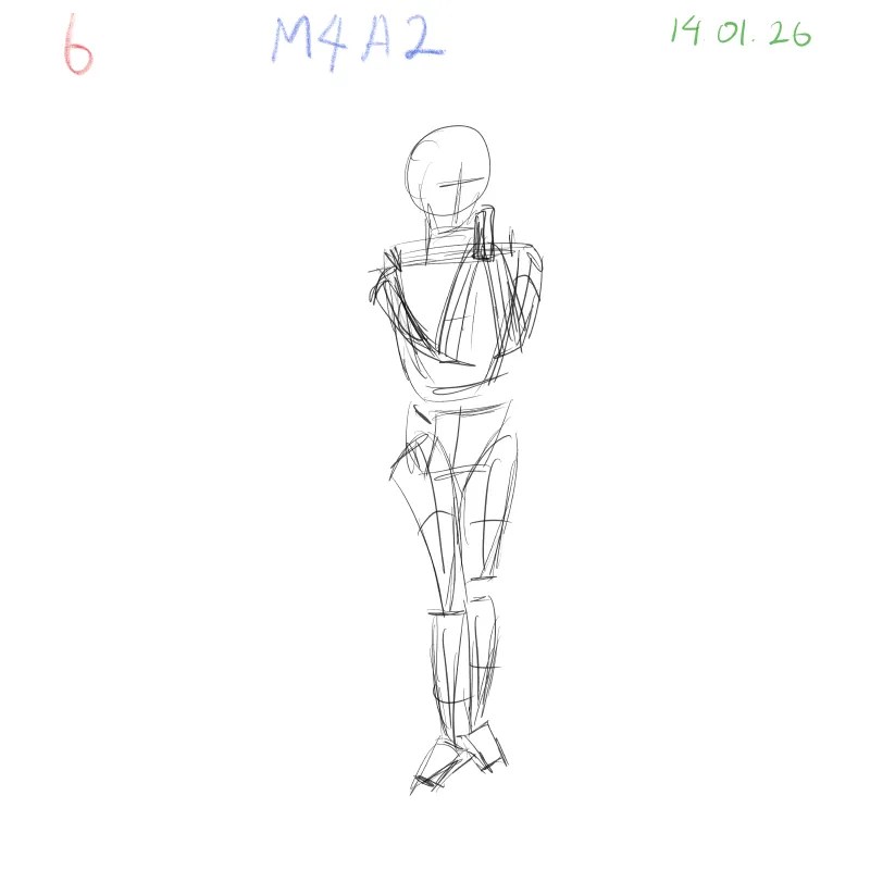 Gesture sketch practice focusing on perspective angles, rotation, and expressive action lines