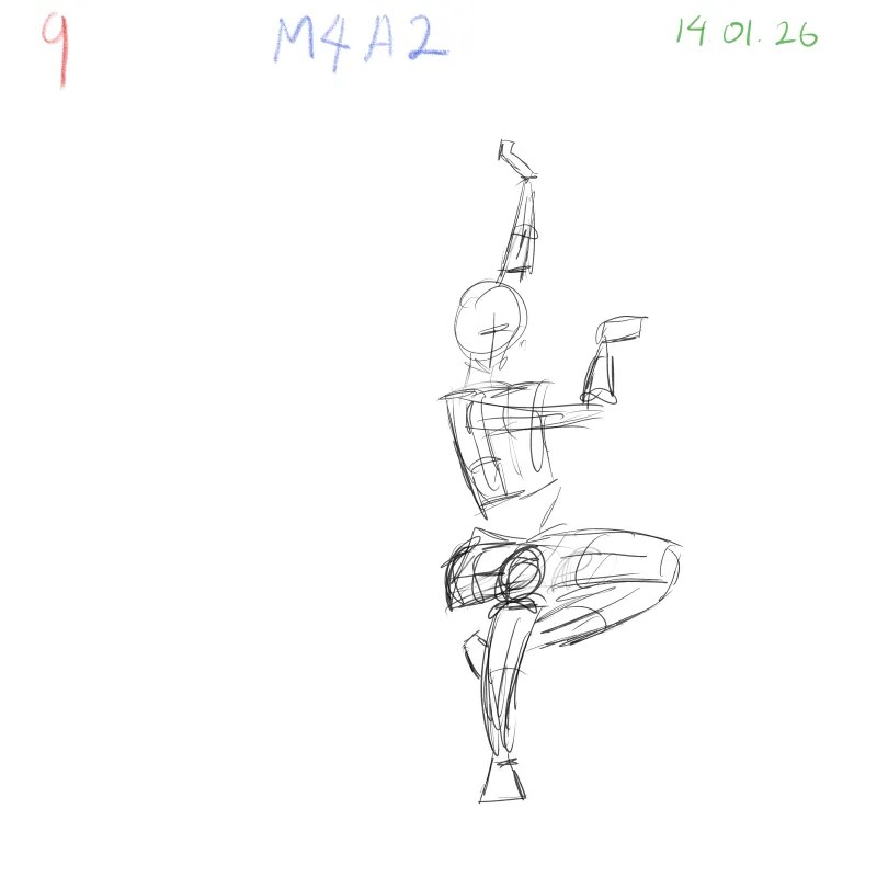 Daily gesture drawing routine exploring foreshortening and spatial body forms