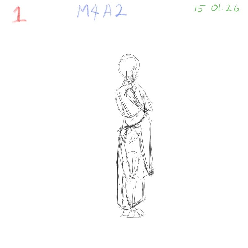 gesture drawing practice with clothing details, dynamic human pose sketch