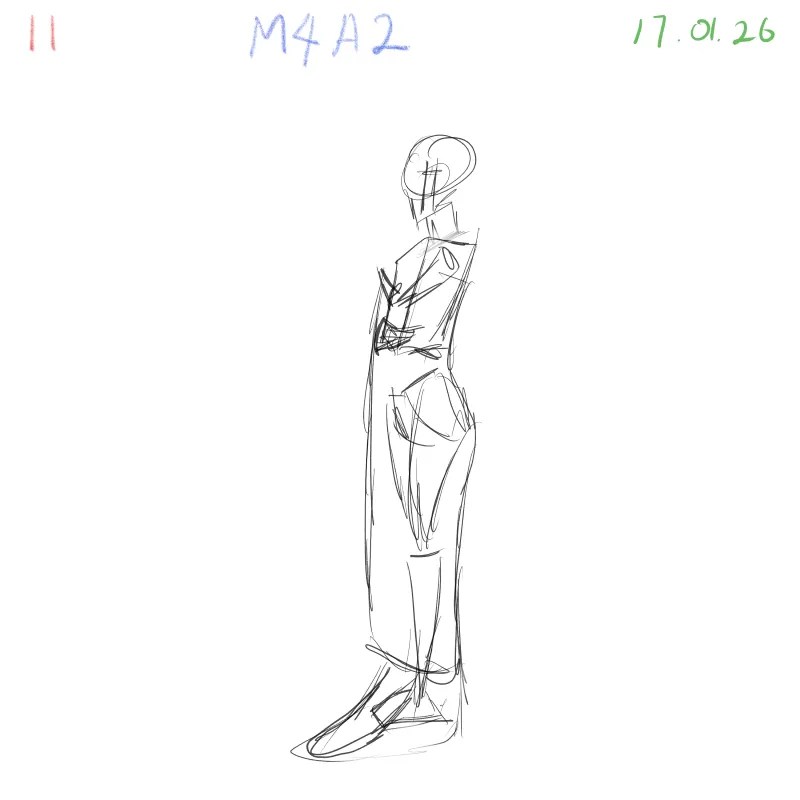 gesture drawing study where loose clothing obscures body structure