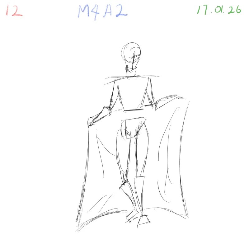quick gesture sketch emphasizing fabric shape and motion