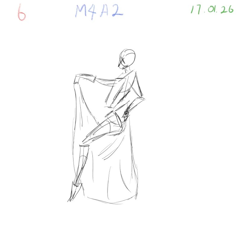 dynamic gesture sketch studying fabric silhouette and motion
