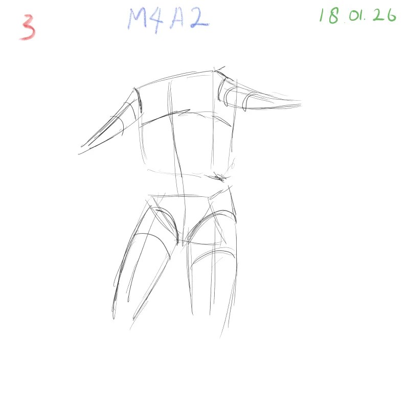Fast gesture sketch M4A2 emphasizing flow over proportion