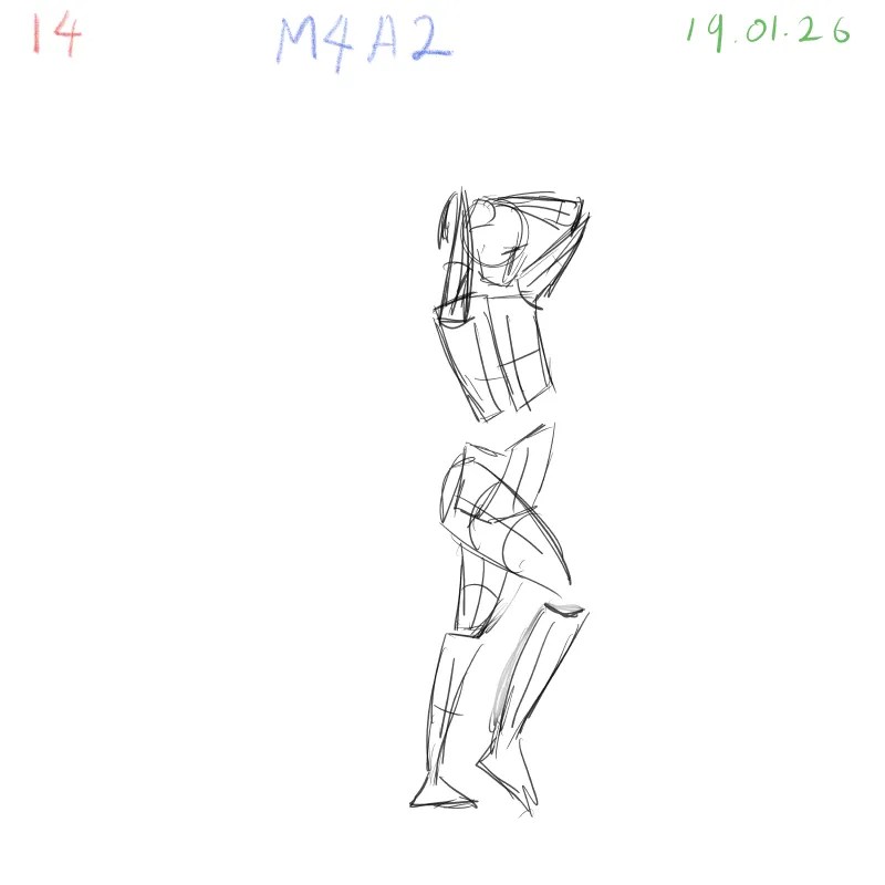 gesture drawing practice M4A2 dynamic figure study pose 14 Clip Studio Paint Samsung Tab S10 FE