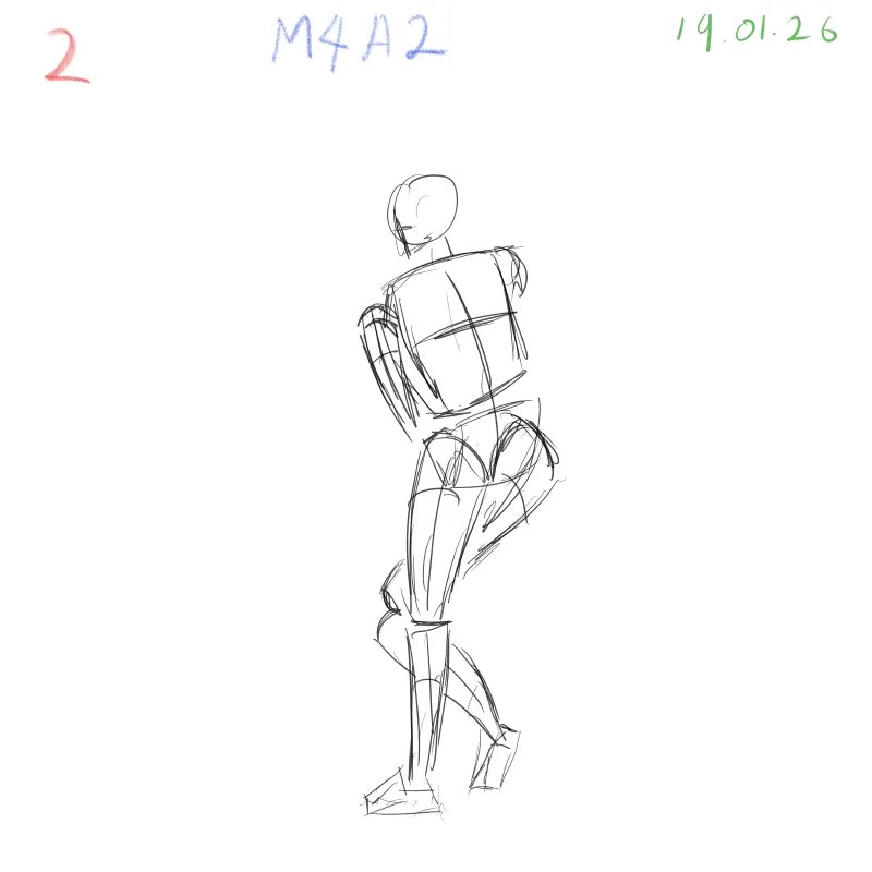 gesture drawing practice M4A2 dynamic figure study pose 2 Clip Studio Paint Samsung Tab S10 FE