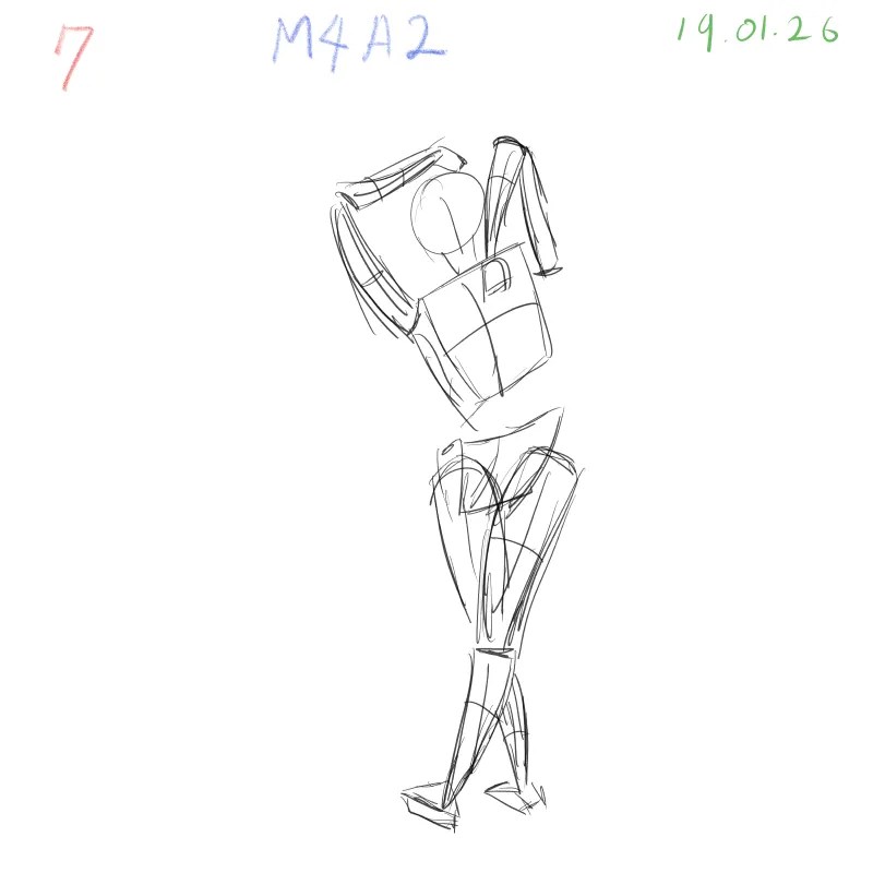 gesture drawing practice M4A2 dynamic figure study pose 7 Clip Studio Paint Samsung Tab S10 FE