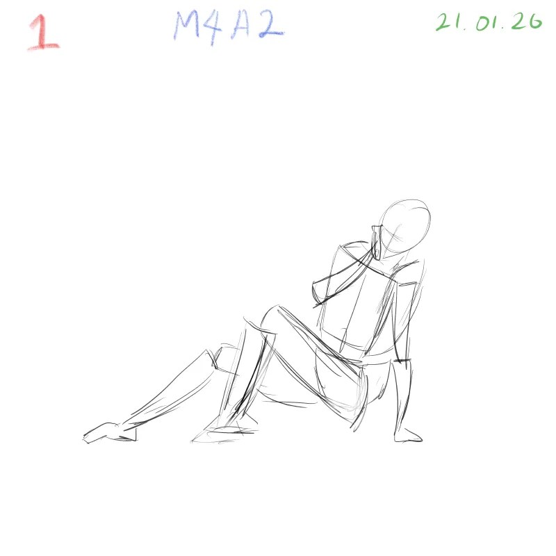 3D gesture drawing practice focusing on squatting pose with basic forms and volume study