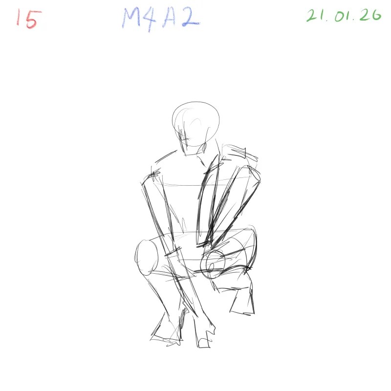 Human anatomy gesture practice focusing on squatting posture and balance
