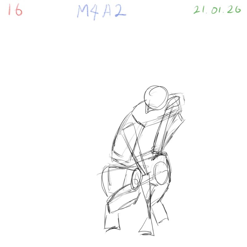 Crouching pose gesture sketch with emphasis on body structure