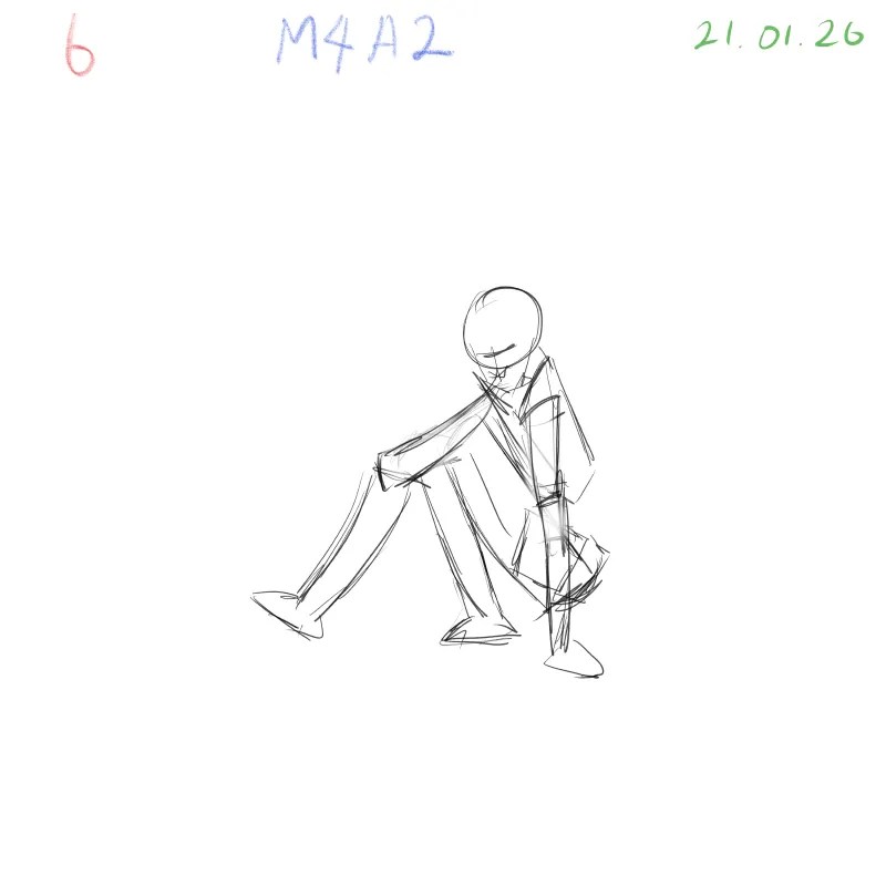 Gesture drawing practice of human body in squatting position from side view