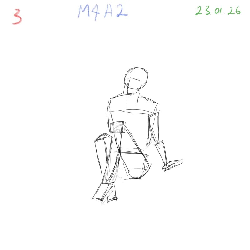 gesture drawing study emphasizing 3D volume and body orientation