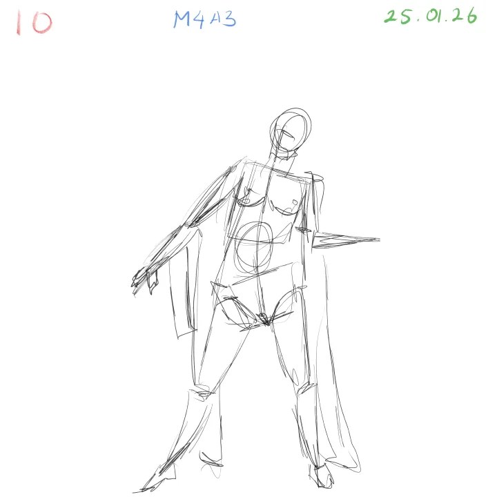 Gesture anatomy sketch with simple skin indication