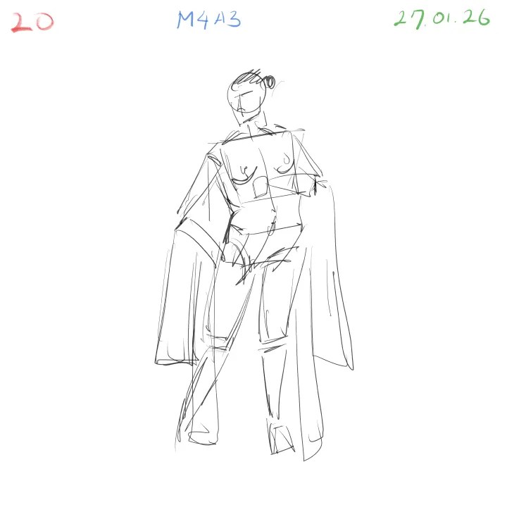 End of session anatomy gesture drawing practice 2-minute sketch 20