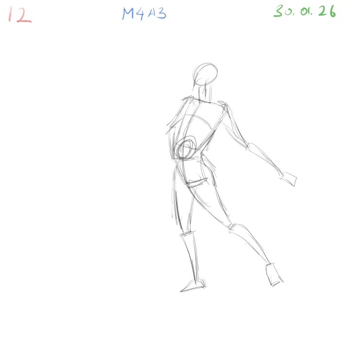 quick gesture sketch focusing on joint points and balance m4a3 day 2 image 12