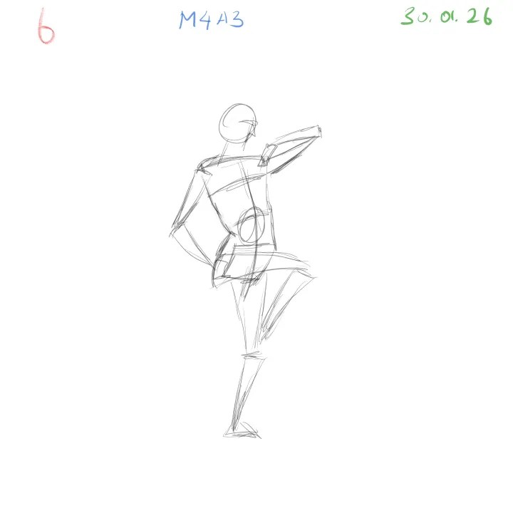 gesture drawing study using joint markers for proportion m4a3 day 2 image 6