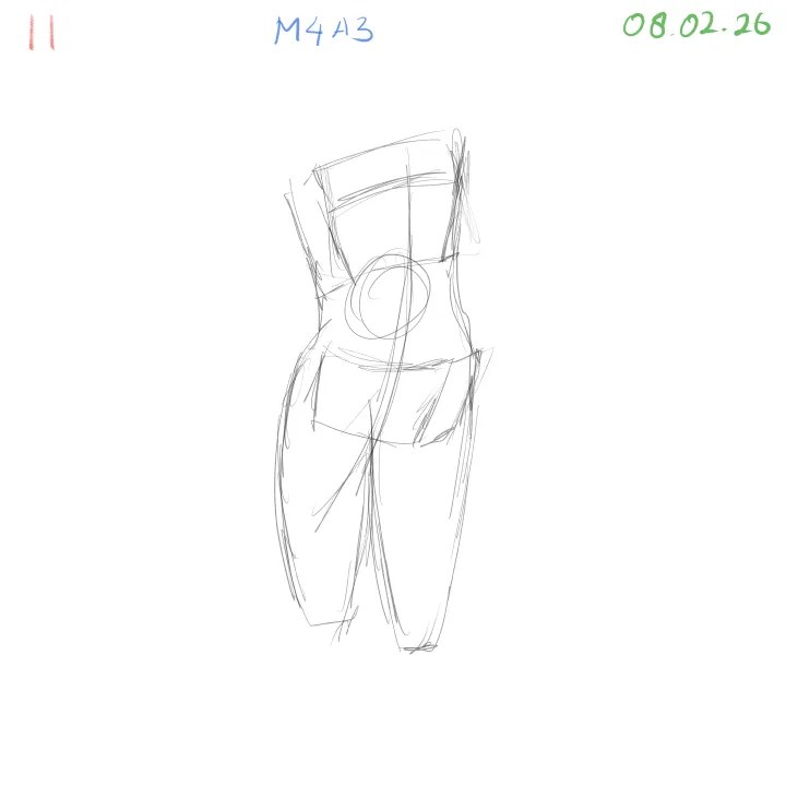 gesture and anatomy study focusing on upper body form and silhouette