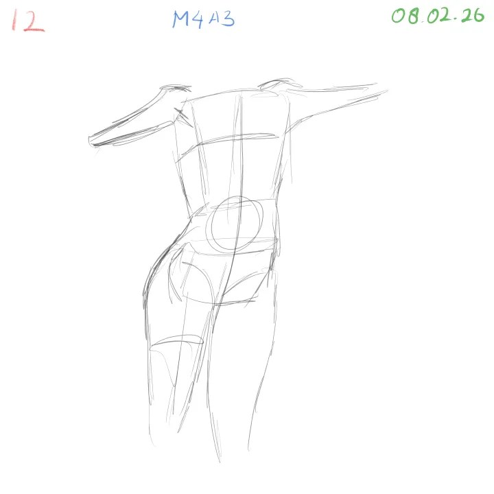 anatomy sketch practice studying torso and arm connections with construction