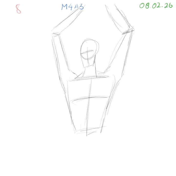 anatomical gesture study focusing on torso twist and muscle landmarks